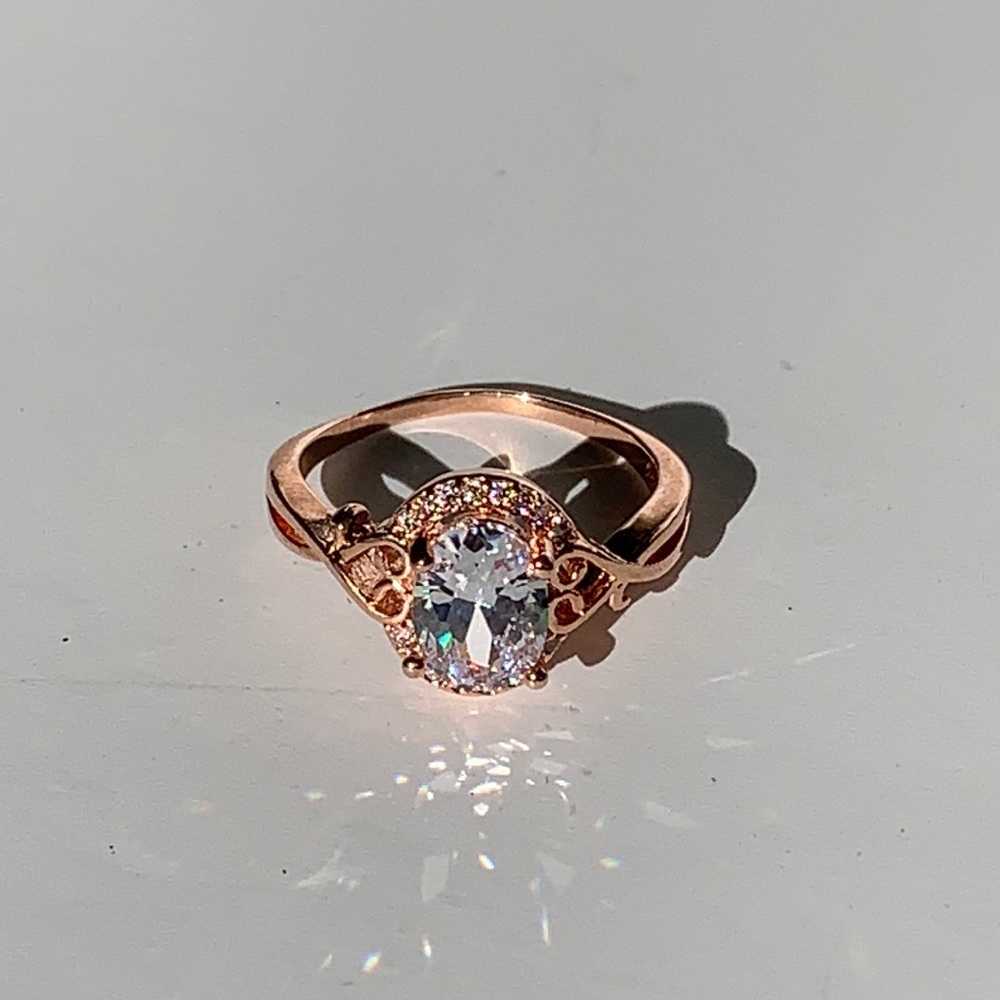 Rose Gold Plated Sterling Silver CZ Ring Sz 6
